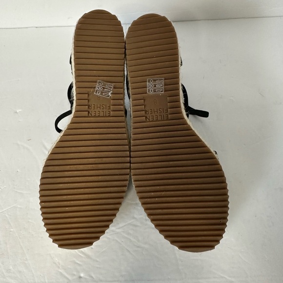 Eileen Fisher Black Wedge Sandals Espadrilles straps zipper back low heel  sz 8 - Picture 9 of 12